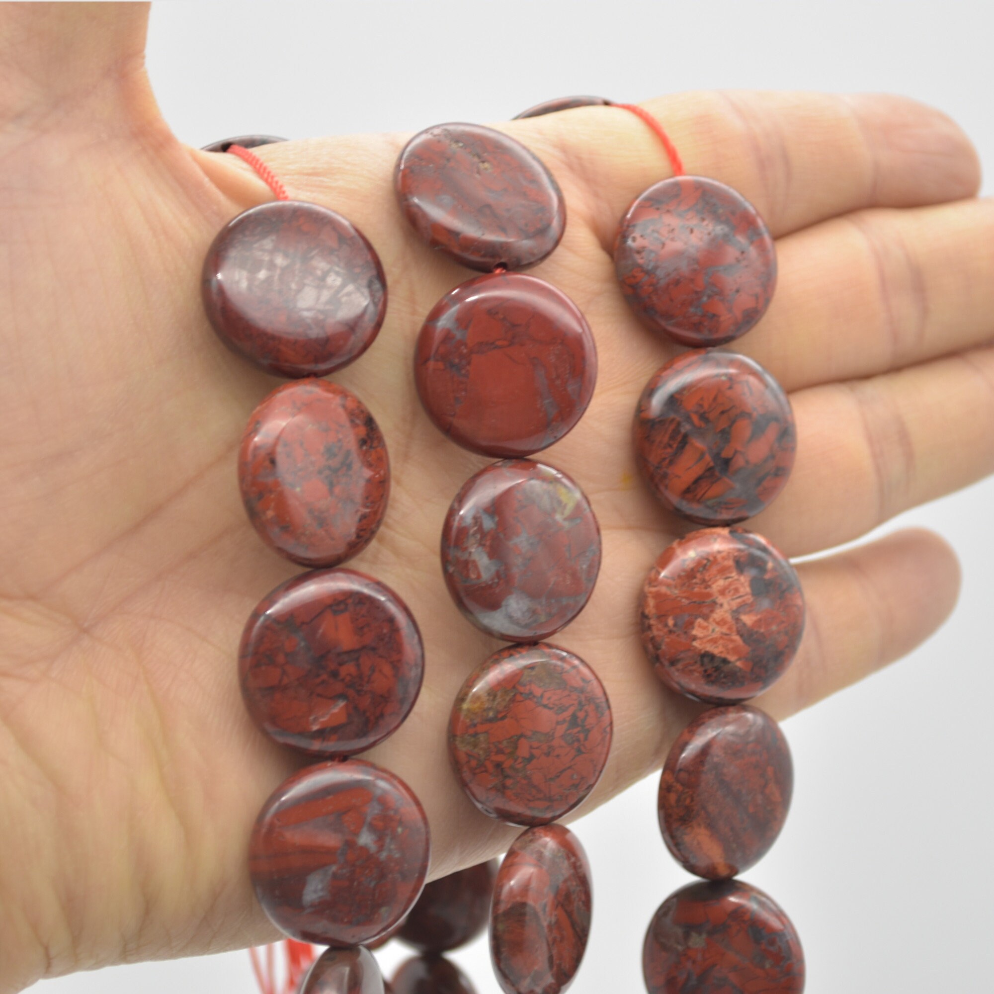 Brecciated Jasper Gemstone Disc Coin Beads - 20mm - 15