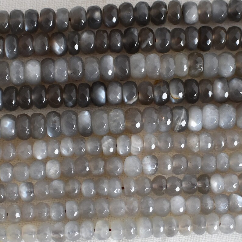 8mm sizes 6mm 15.5 strand Grade A Natural Grey Moonstone Semi-Precious Gemstone FACETED Rondelle Spacer Beads