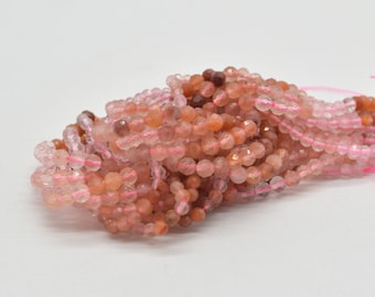 Rose Quartz Carnelian Agate Gemstone FACETED Round Beads - 2.5mm - 3mm, 4mm - 15" strand - Mixed Gradient Shades