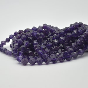 Amethyst Star Cut Faceted Round Beads - 8mm - 14&quot; Strand - Natural Gemstone Beads for Jewellery Making | Crystal Beads