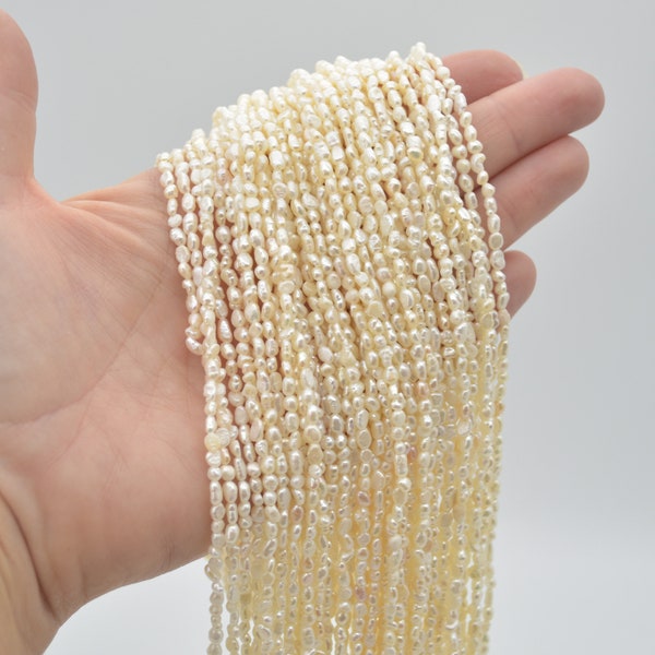 Freshwater Baroque Seed Nugget Keshi Pearl Beads - White - 2mm - 3mm - 13" strand