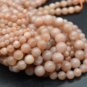Peach Moonstone (orange) Round Beads - 4mm, 6mm, 8mm, 10mm sizes - 14&quot; Strand - Natural Gemstone Beads for Jewellery Making | Crystal Beads