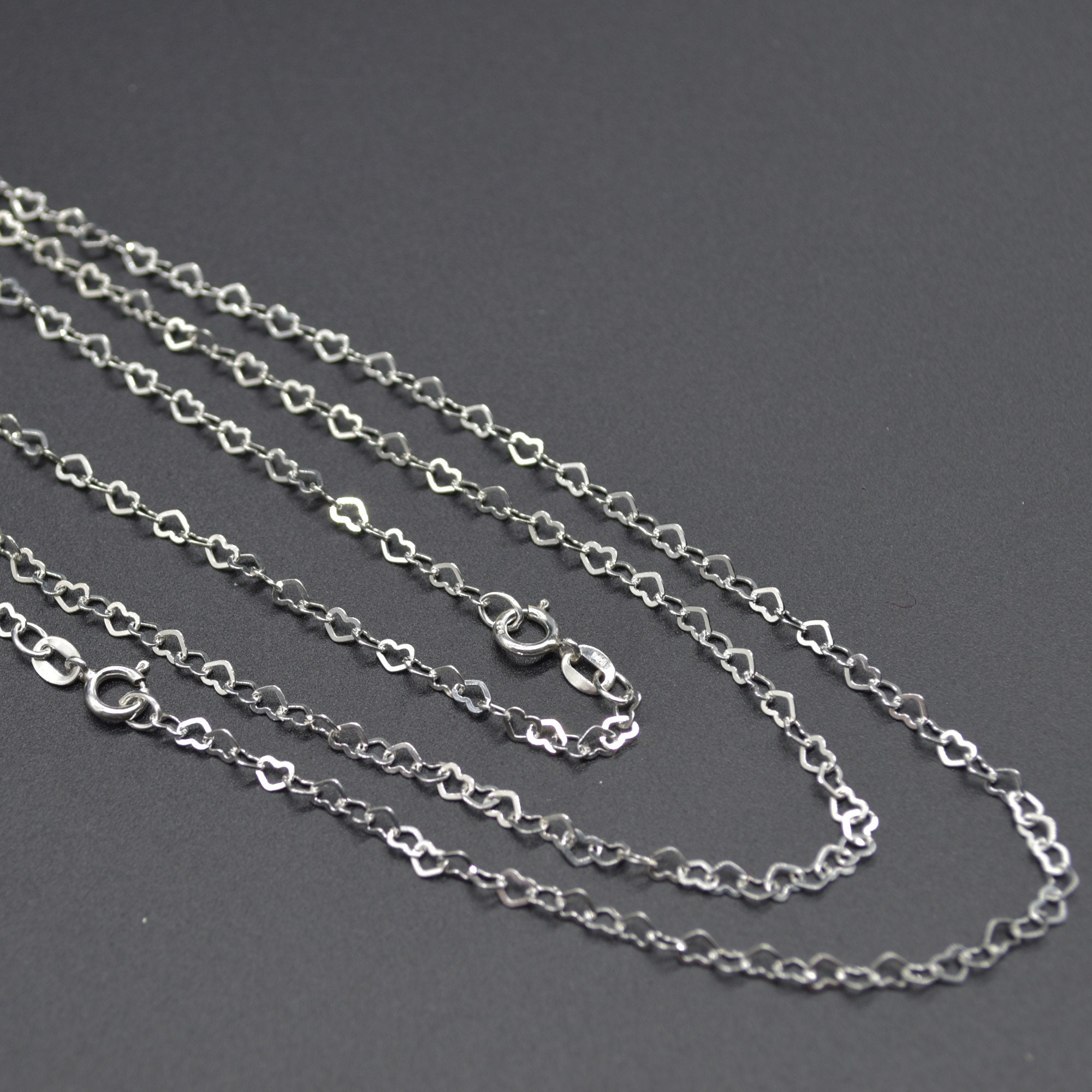 925 Sterling Silver Necklace Chain 18 Inch Flat Heart Chain Made 