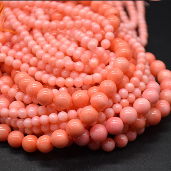 Rosa Koralle (gefärbt aus weißer Koralle) Runde Perlen – 4 mm, 6 mm, 8 mm Größen – 38,1 cm Strang