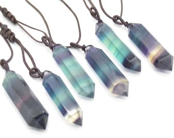 Rainbow Fluorite     Pendant - Double Terminated Gemstone Point -  1 Count - 4cm - 5cm