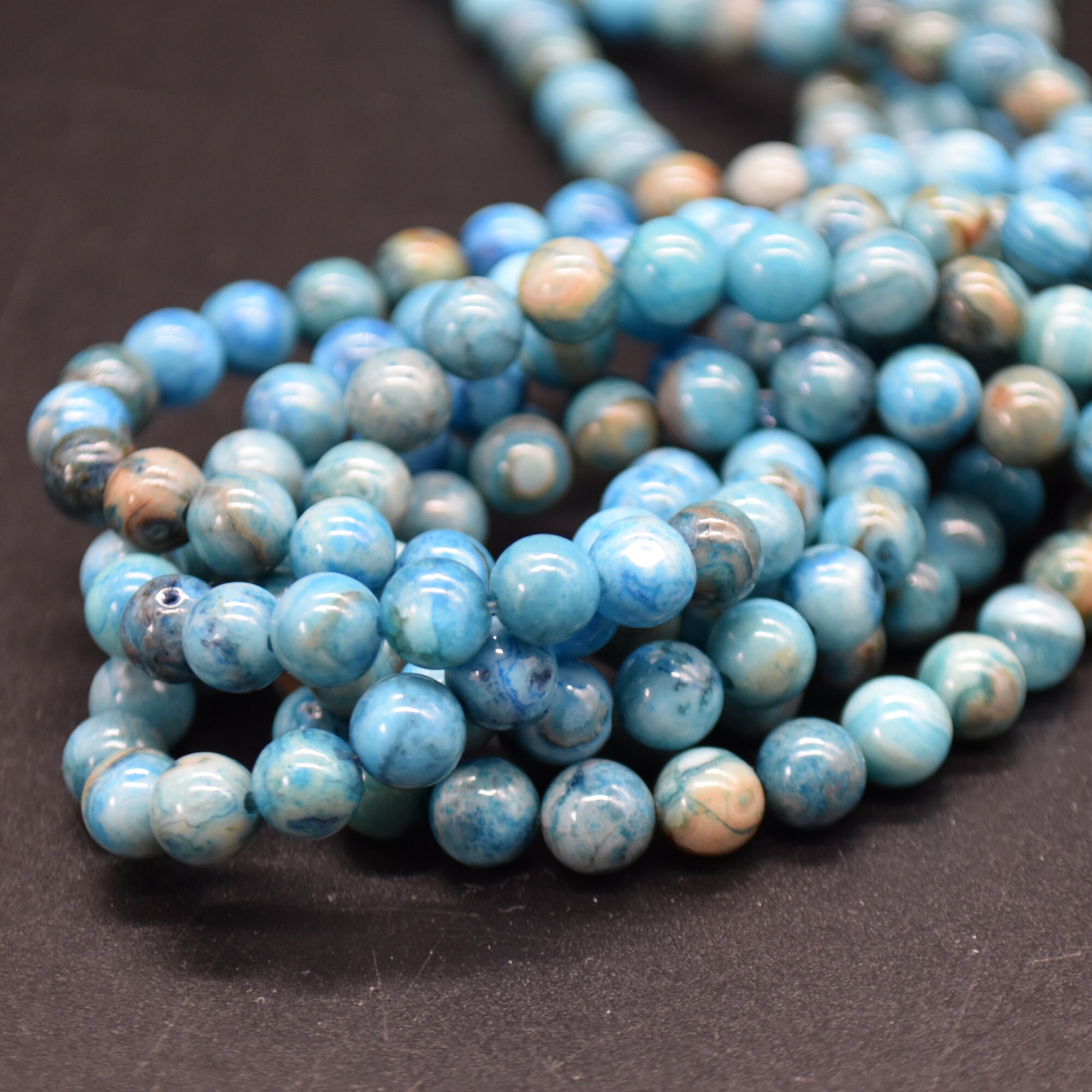 no.164 ハンドメイド✩.*˚青のクラシカルアクセサリー✩.*˚ Blue Crazy Lace Agate (dyed) Round Beads - 4mm, 6mm, 8mm, 10mm