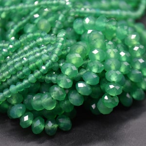Green Agate Gemstone FACETED Rondelle Spacer Beads - 3mm, 4mm, 6mm sizes - 15&quot; strand
