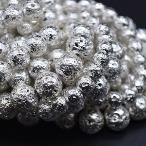 Black Lava (Silver Colour Plated) Round Beads - 4mm, 6mm, 8mm, 10mm sizes - 14" Strand - Jewellery Making Supplies | Crystal Beads