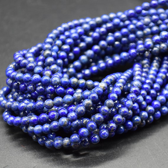 Lapis Lazuli (with More Gold Pyrite) Gemstone Round Beads