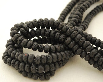 Black Lava Gemstone Rondelle Spacer Beads - 8mm x 6mm - 15" strand