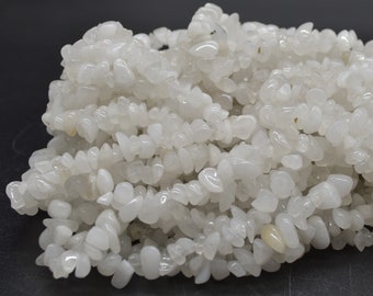 White Jade Gemstone Chips Nuggets Beads - 5mm - 8mm, 32" Strand