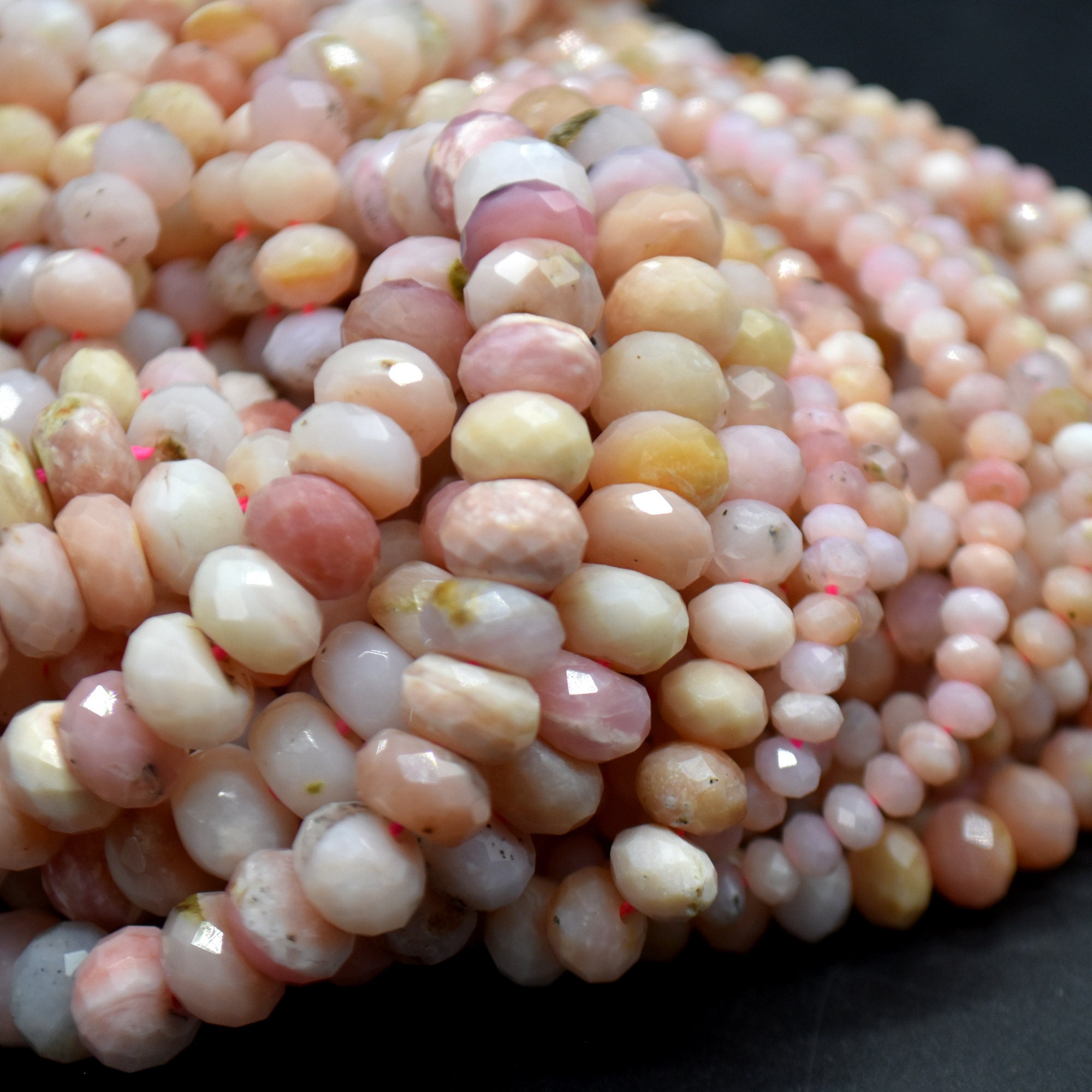 ペルー産ピンクオパール宝石ファセットロンデルスペーサービーズ - 2.5