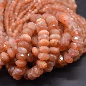 Sunstone Gemstone FACETED Rondelle Spacer Beads - 4mm, 6mm, 9mm sizes - 15&quot; strand