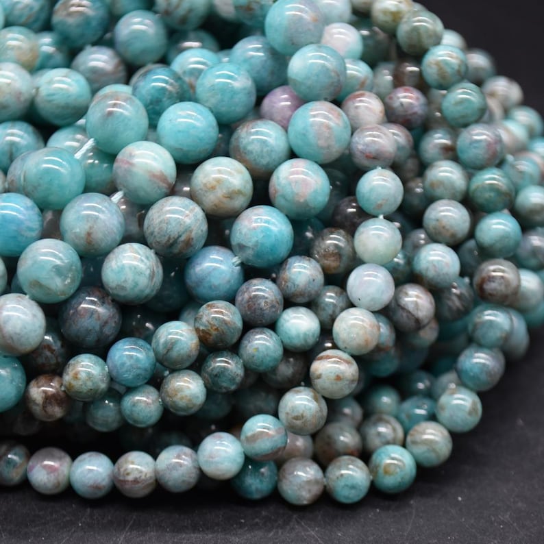 Natural Black Amazonite Round Beads – 6mm & 8mm, 15" Strand | Semi-Precious Gemstone Beads for Jewellery Making - Jewellery Making Supplies image 1