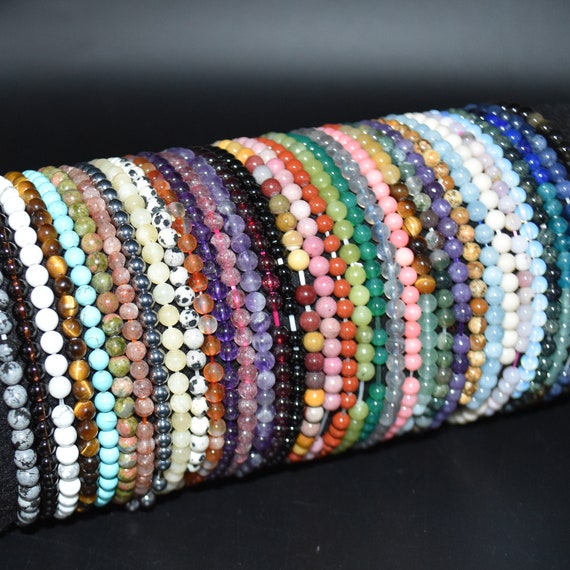 Gemstone Beads Bracelet Sample Strand - 4mm Round Beads - 7