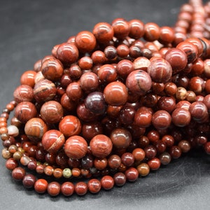 Apple Jasper Round Beads - 4mm, 6mm, 8mm, 10mm sizes - 15" Strand - Natural Semi-precious Gemstone