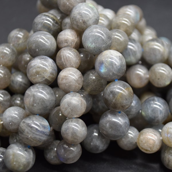 Labradorite Round Beads - 4mm, 6mm, 8mm, 10mm 12mm sizes - 15" Strand - Natural Semi-precious Gemstone