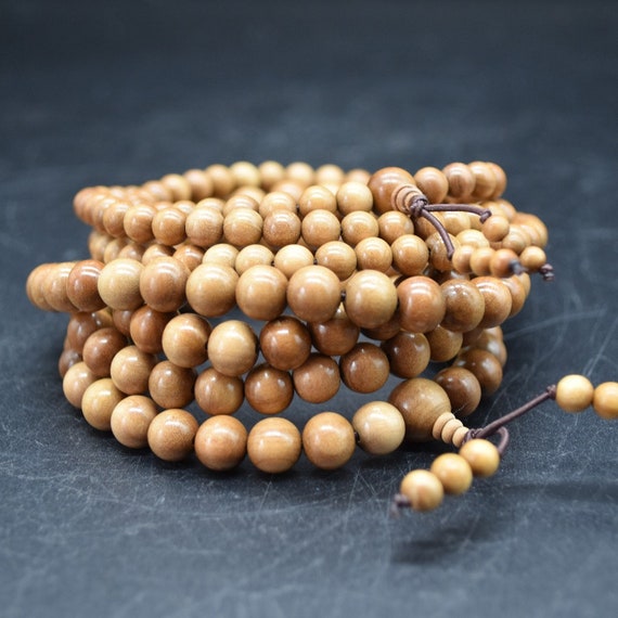 Mysore Sandalwood Round Wood Beads - 108 Mala Prayer Beads - 6mm