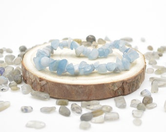 Aquamarine  Gemstone Chips   Beads  Bracelet Sample Strand - 5mm - 8mm - 7.5" long