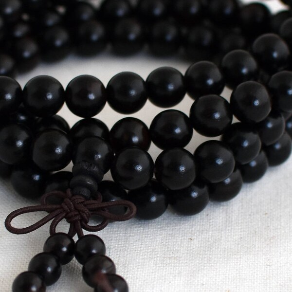 Black Sandalwood Round Wood Beads - 108 Mala Prayer Beads - 6mm, 8mm