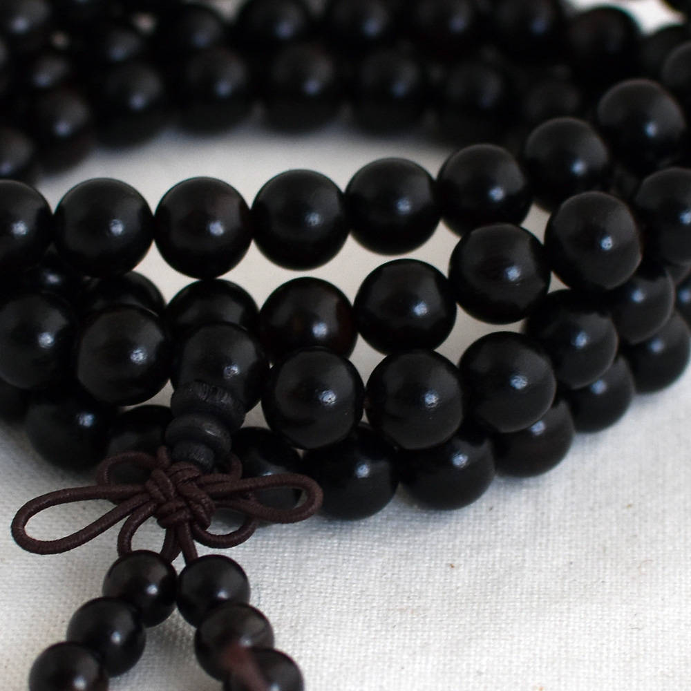 Natural Black Sandalwood Round Wood Beads - 108 beads - Mala Prayer B…