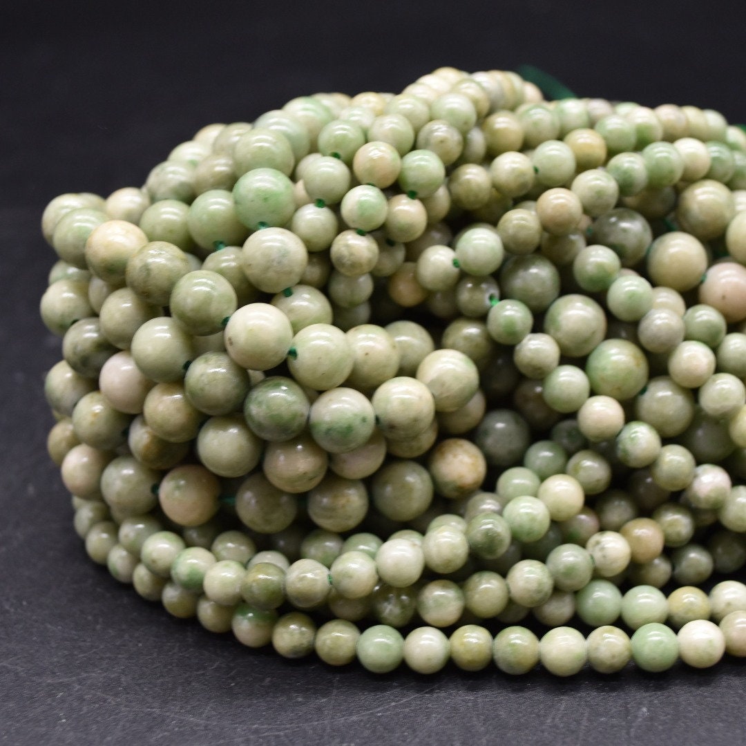 10%OFF 8mm New Jade beads for jewelry making Serpentine very light green  Natural semi precious bohemian gemstone round smooth Mala -pick qty