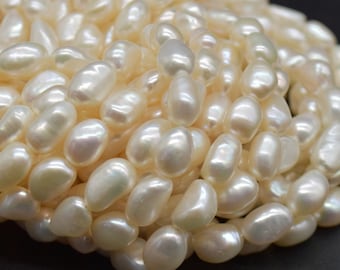 Lot De 7 Perles De Culture Baroque D'Eau Douce Blanches Cerclées Or 10x12mm