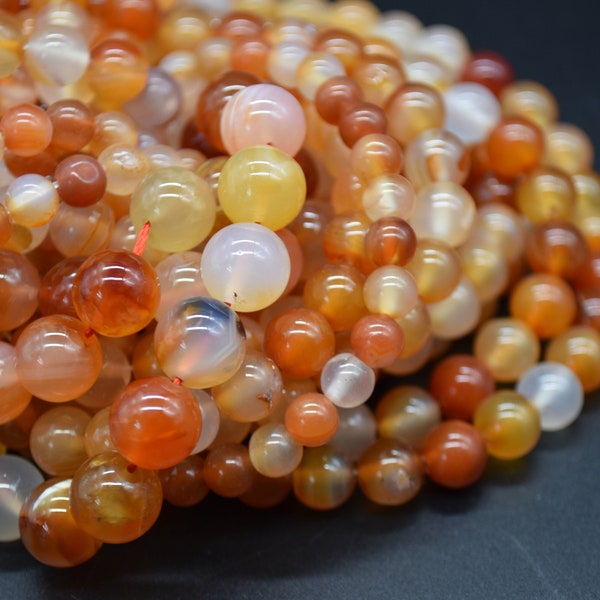 Karneol-Orange-Achat-Runde Perlen – 4 mm, 6 mm, 8 mm, 10 mm, 12 mm Größen – 38,1 cm Strang – Halbedelstein
