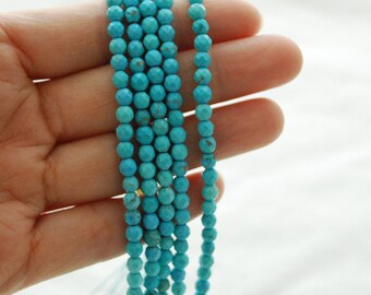 4mm Turquoise (dyed) Gemstone FACETED Round Beads - 15" strand