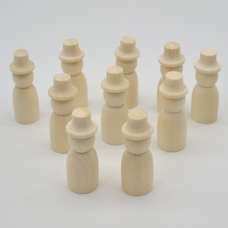 Natural Plain Wood Peg Doll male Figure with Top Hat 10 count 6.5cm x 2.5cm x 2.5cm