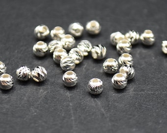 Accessori in argento sterling 925 italiano - 50 perle rotonde taglio diamante in argento sterling - 3 mm - Made in Italy