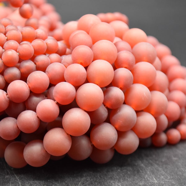 Red Agate MATTE FROSTED Round Beads - 4mm, 6mm, 8mm, 10mm sizes - 15" Strand - Semi-precious Gemstone