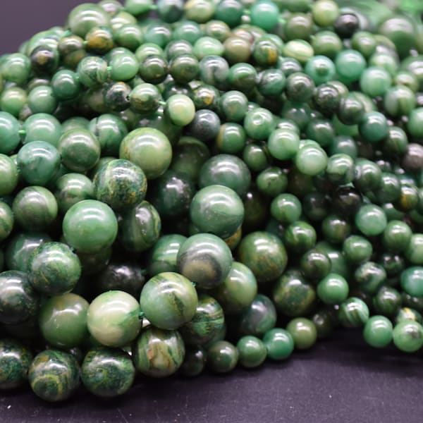 Perles rondes en jade africain verdite - tailles 4 mm, 6 mm, 8 mm, 10 mm - brin 15 po. - Pierre semi-précieuse naturelle