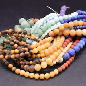 7 Chakra Gemstone Round Frosted MATTE Beads - 4mm 6mm 8mm 10mm - 14&quot; Strand - Gemstone Beads for Jewellery Making | Crystal Beads | Set 01