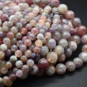 Lepidolite in Pink Tourmaline Round Beads - 6mm, 8mm, 10mm sizes - 14" Strand - Natural Gemstone Beads for Jewellery Making | Crystal Beads