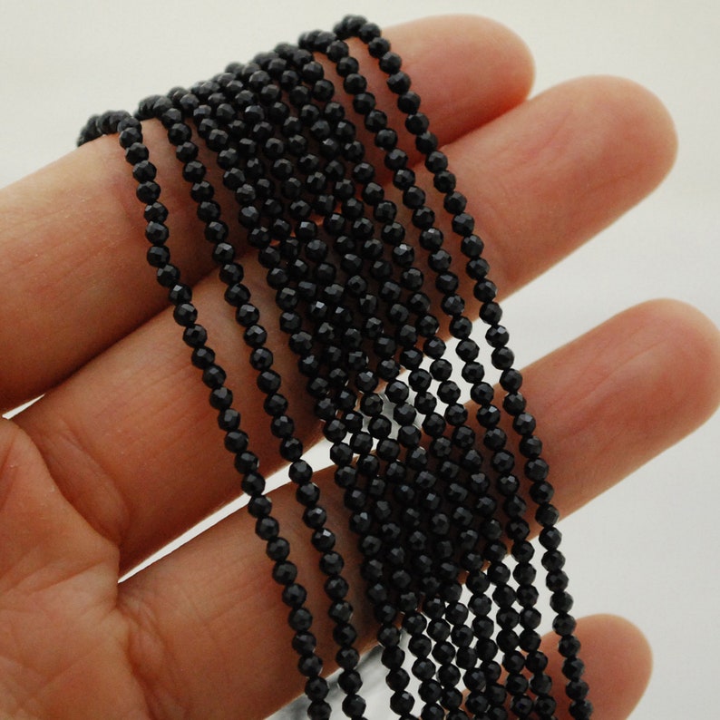 15.5 strand High Quality Grade A Natural Black Spinel Semi-Precious Gemstone FACETED Round Beads approx 2mm