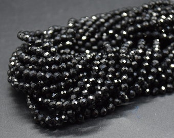 3mm Black Spinel Gemstone Faceted Round Beads - 15" Strand