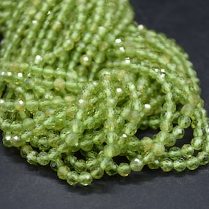 4mm Peridot Gemstone FACETED Round Beads - 15" strand | Semi-precious Gemstone Beads for Jewellery Making