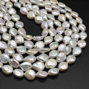 Perle di perle d&#39;acqua dolce bianche, grosse e irregolari, a forma di lacrima - filo da 12 mm a 15 mm - 14&quot; - per la creazione di gioielli - collane e bracciali fai da te