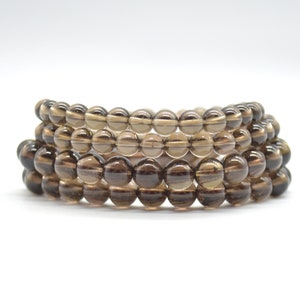 Smoky Quartz Gemstone Round Beads Bracelet Sample Strand - 6mm or 8mm sizes - 7.5&quot; long