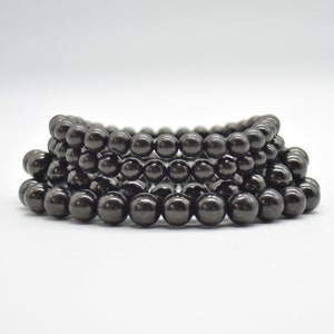 Jet Gemstone Round Beads Bracelet Sample Strand - 6mm, 8mm or 10mm sizes - 7.5&quot; long