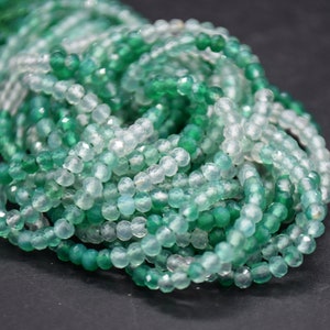Mixed Green Agate Gemstone FACETED Rondelle Spacer Beads - 3mm, 4mm - 15&quot; Strand