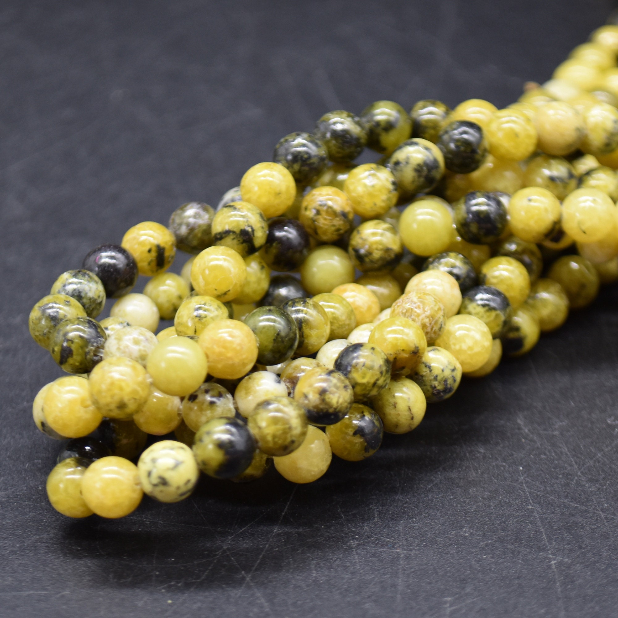 Perles En Turquoise Naturelle Jaune - Rondes 2mm 4mm 6mm - Pour Création De Bijoux De Luxe - Lot De Plus De 25 Pièces