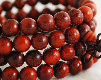 Red Rosewood Round Wood Beads - 108 Mala Prayer Beads - 6mm, 8mm