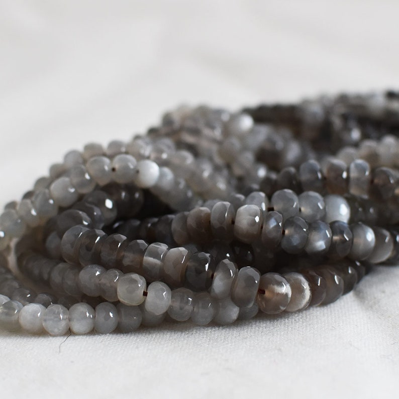 8mm sizes 6mm 15.5 strand Grade A Natural Grey Moonstone Semi-Precious Gemstone FACETED Rondelle Spacer Beads