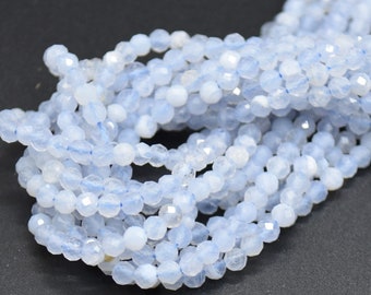 3 mm blauwe kant Agaat edelsteen FACET ronde kralen - 15" Strand