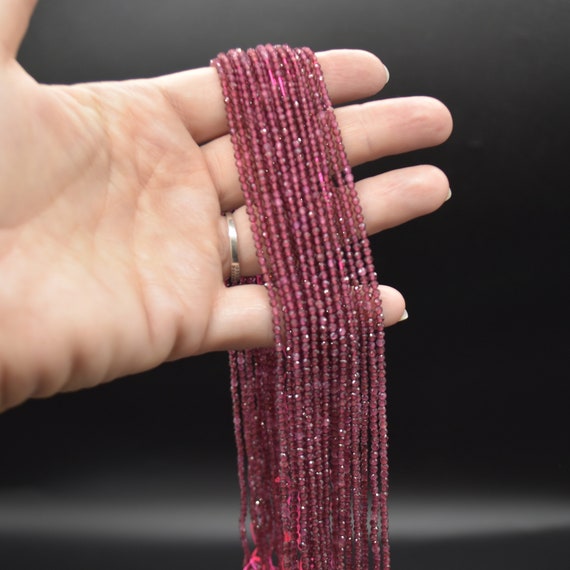 Perles Rondes En Grenat Naturel Facetté 2-3 Mm - Brin D'environ 30 Cm (12") - Pour Création De Bijoux DIY