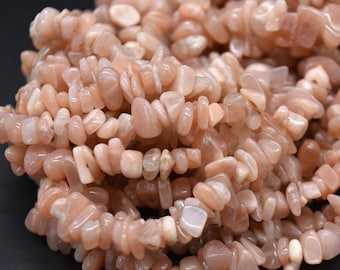 Peach Moonstone Gemstone Chips Nuggets Beads - 5mm - 8mm - 32" Strand