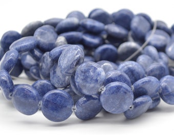 Sodalite Gemstone Disc Coin Beads - 14mm - 15" strand