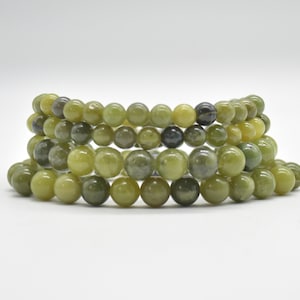 Nephrite Jade Gemstone Round Beads Bracelet Sample Strand - 6mm or 8mm sizes - 7.5&quot; long